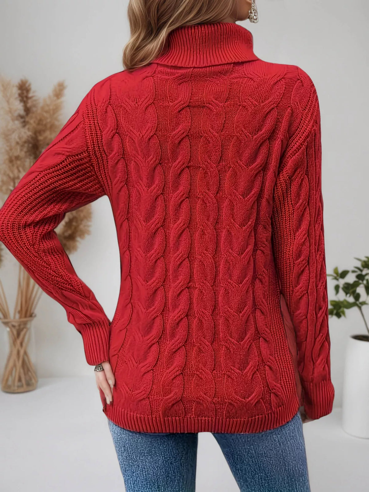 Women's Cable Knit Turtleneck Long Sleeve Sweater — women's knit sweater Australia