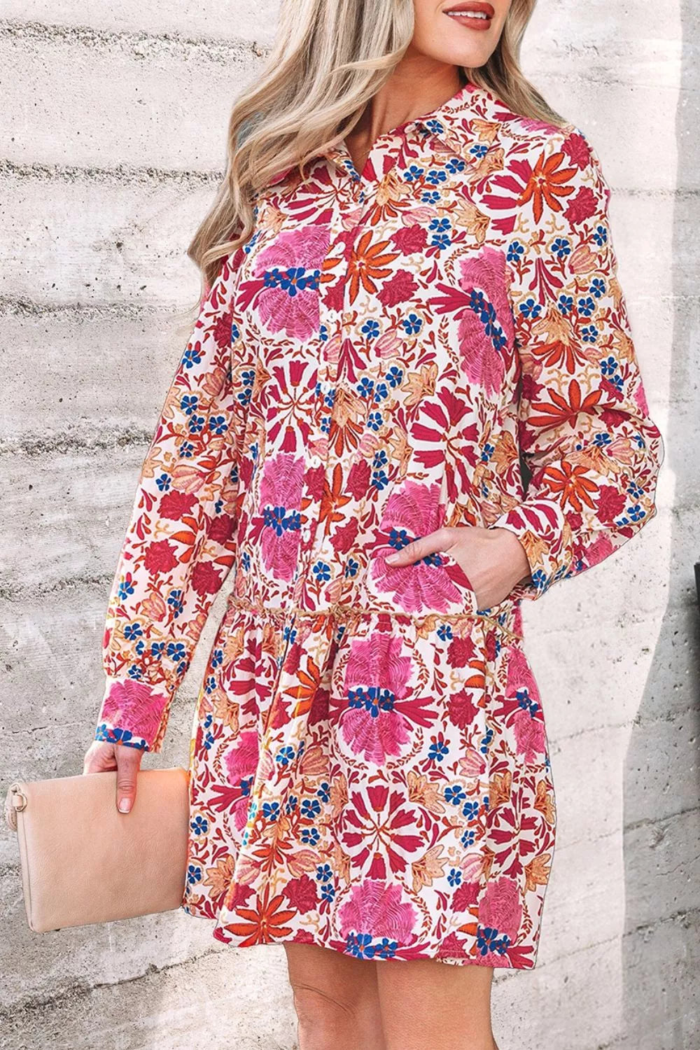 Women's Fall Flower Print Long Sleeve Mini Dress — Chic and Unique AU