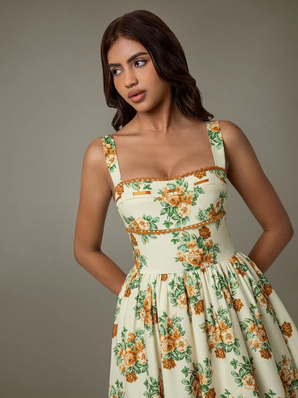 Women's Lace Trim Floral Sleeveless Midi Dress — Chic and Unique AU