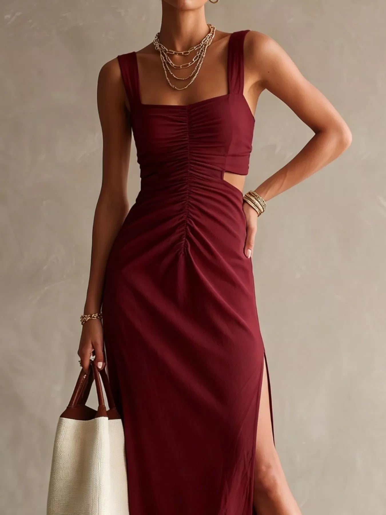 Women's Ruched Cut-Out Midi Dress — Chic and Unique AU