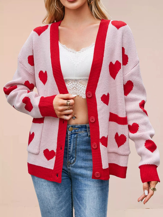 Women's Heart Pattern Button-Up Knit Cardigan — women's knitwear Australia