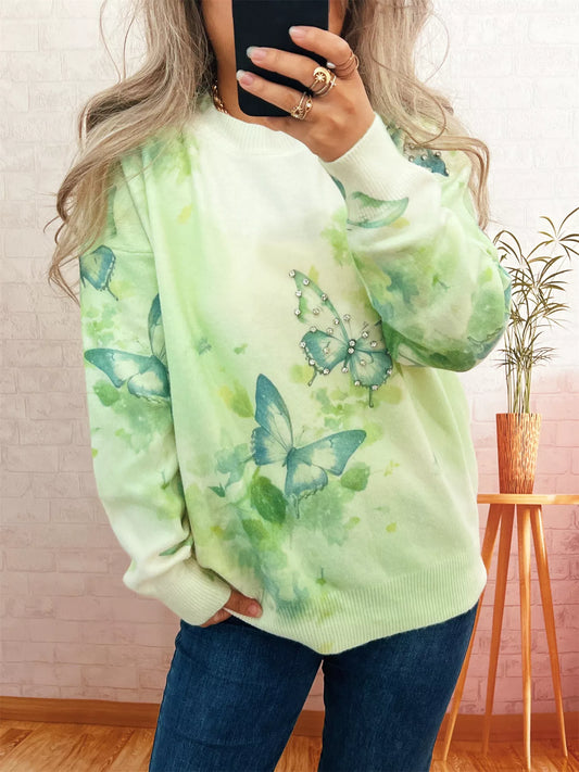 Women's Butterfly Round Neck Lightweight Sweater — women's knit sweater Australia