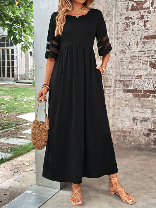 Plus Size Mesh Sleeve Round Neck Dress with Pockets — women's casual dress Australia