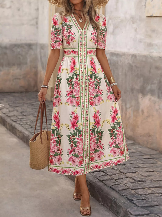 Floral Print V-Neck Midi Dress — women's casual dress Australia