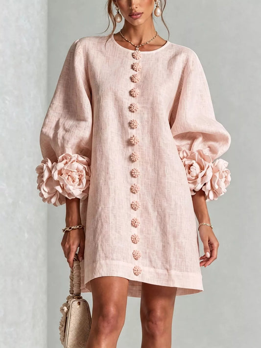 3D Floral 3/4 Sleeve Mini Dress — women's mini dress Australia