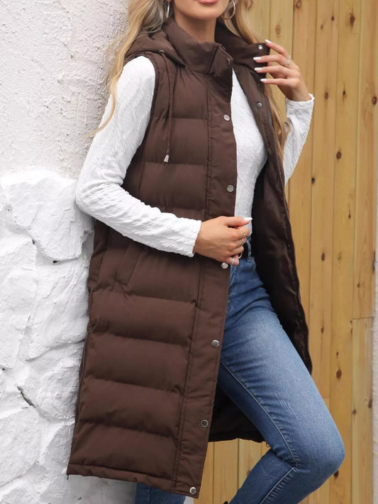 Women's Full Size Snap Down Hooded Padded Longline Vest Coat Plus Size — women's vest Australia