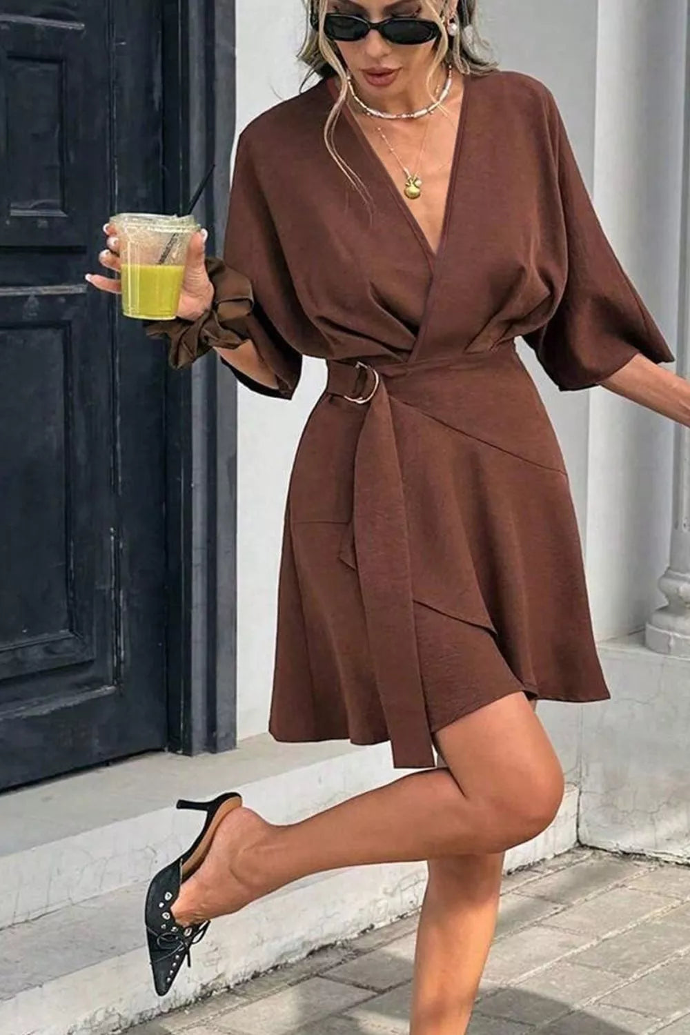Women's Surplice Half Sleeve Mini Dress — Chic and Unique AU