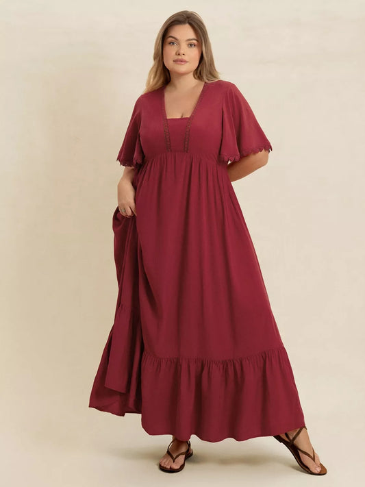 Plus Size Lace Detail Flutter Sleeve Maxi Dress — women's maxi dress Australia