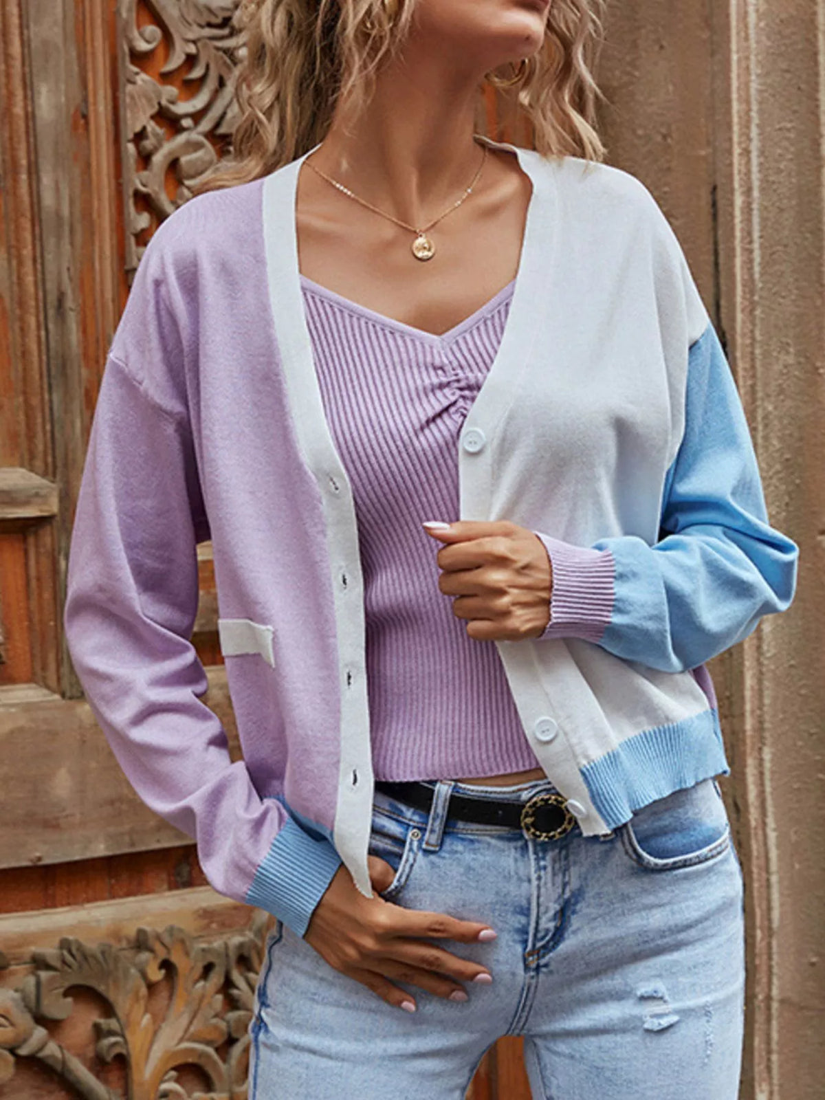 Women's Color Block Button Up Cardigan — women's knit cardigan Australia