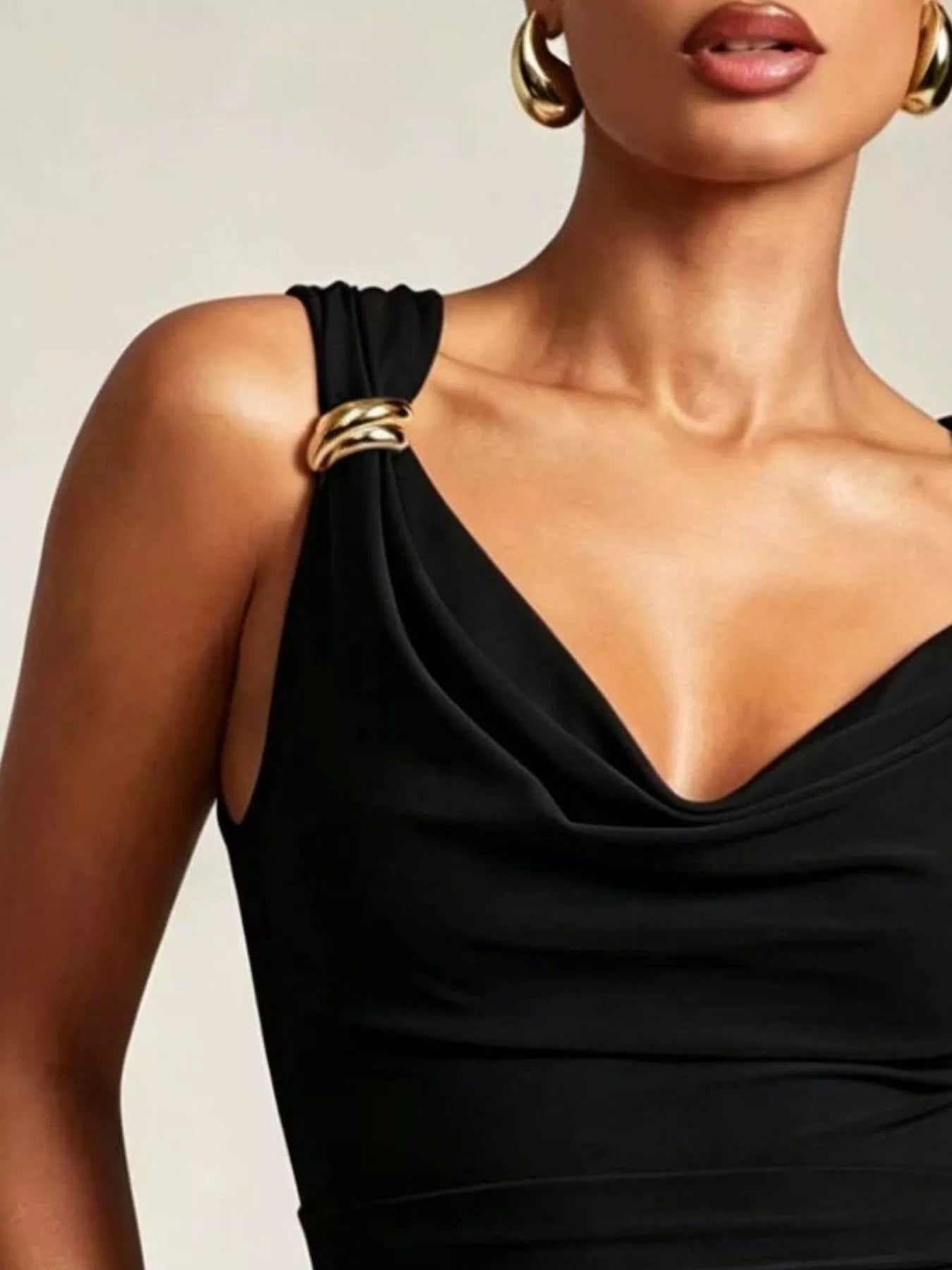 Cowl Neck Tank with Metal Ring Accents — women's tank top Australia
