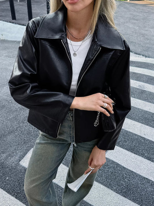Zip Up Leather Jacket — women's jacket Australia