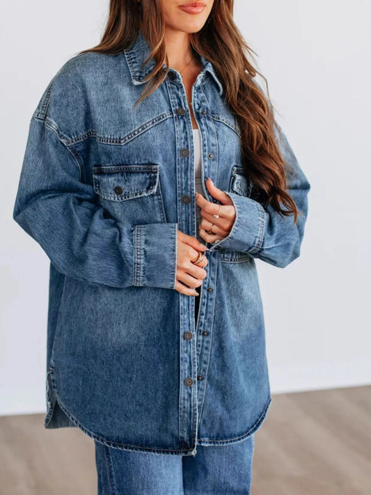 Snap Down Dropped Shoulder Denim Jacket — women's jacket Australia