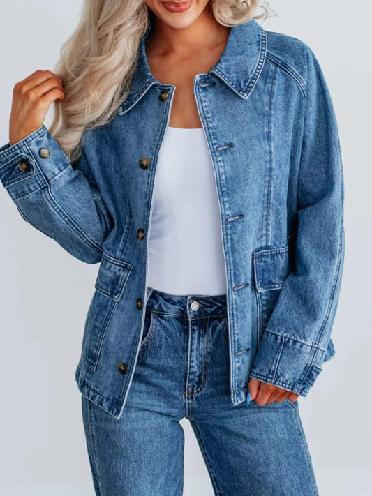Button Up Raglan Sleeve Denim Jacket — women's jacket Australia
