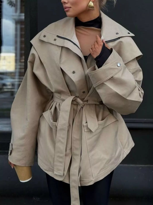 Tie Waist Snap Down Trench Coat — women's coat Australia