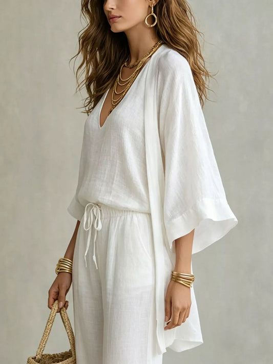V-Neck Top & Cardigan & Pants Three-Piece Set — women's knitwear Australia