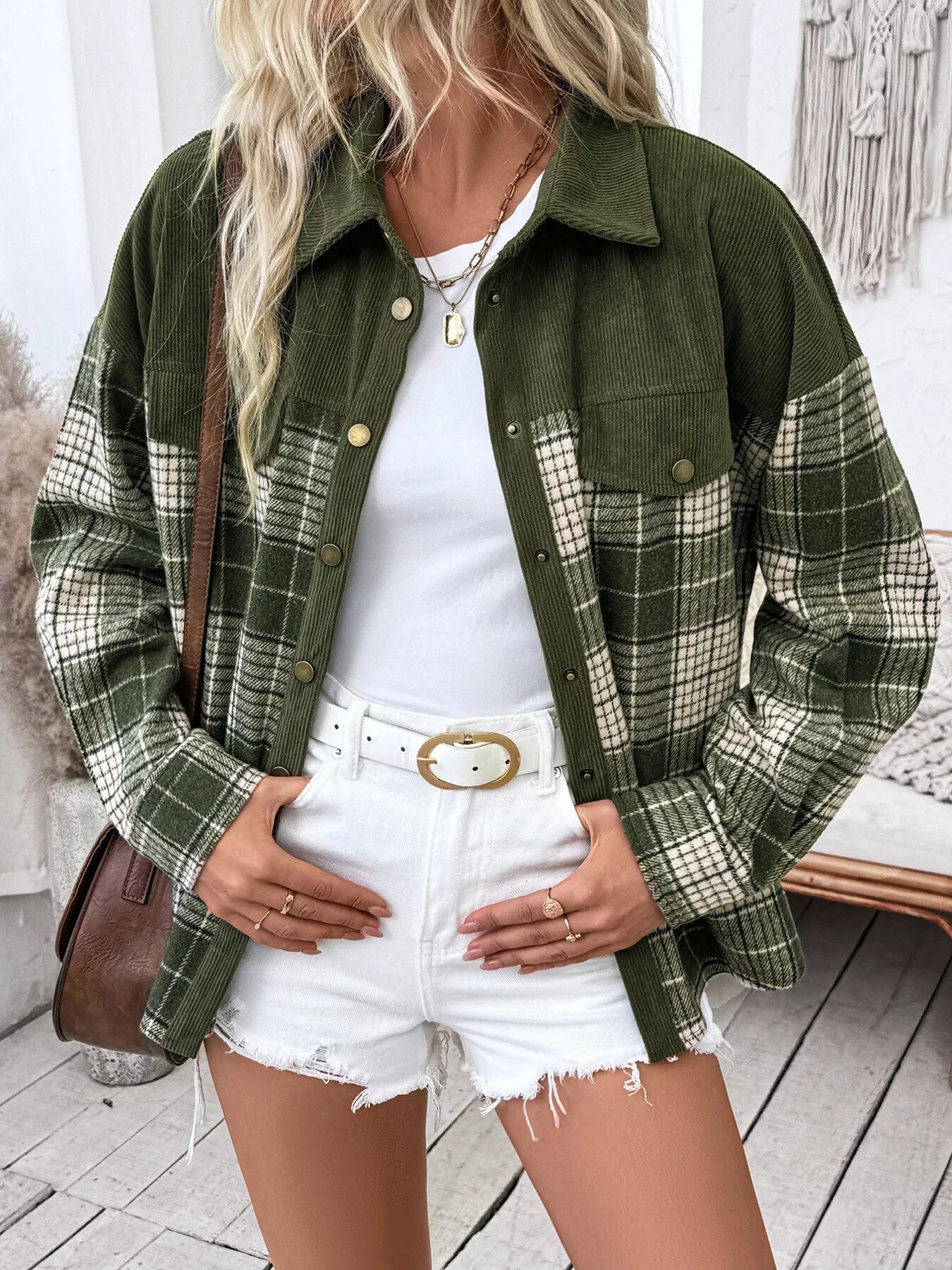 Plaid Button Up Long Sleeve Shacket — women's outerwear Australia