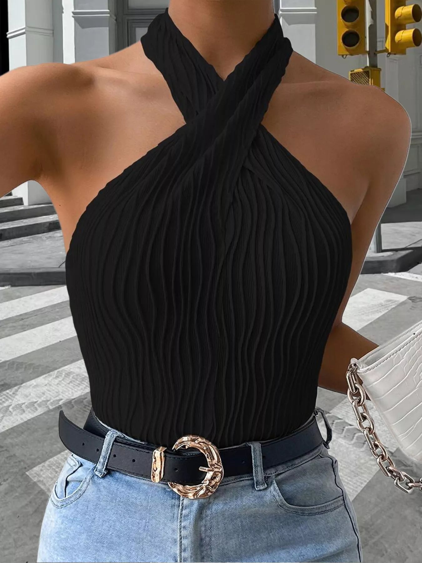 Textured Halter Neck Tank — women's tank top Australia
