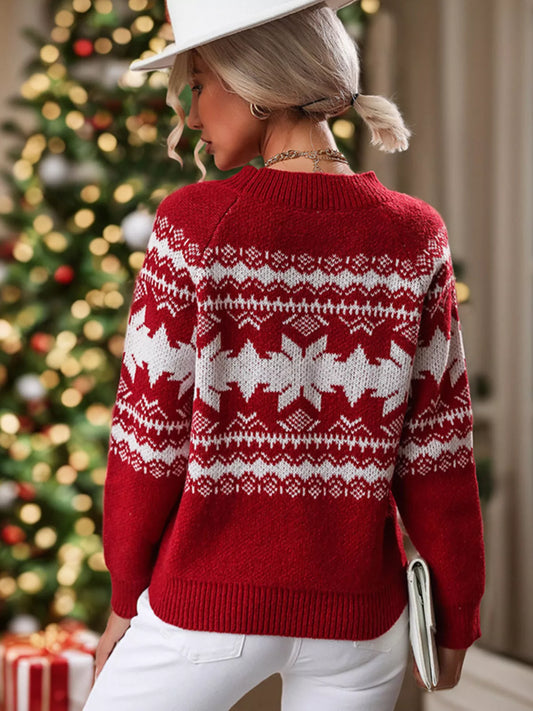 Women's Snowflake Pattern Round Neck Sweater — women's knitwear Australia