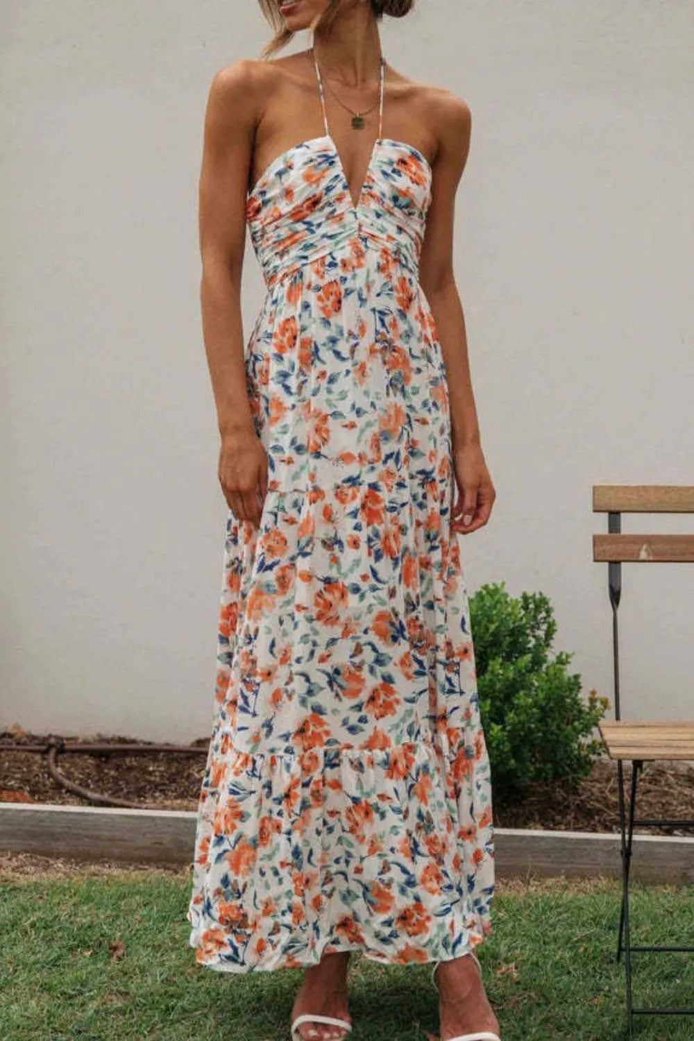 Floral Halter Neck Tiered Maxi Dress — women's maxi dress Australia