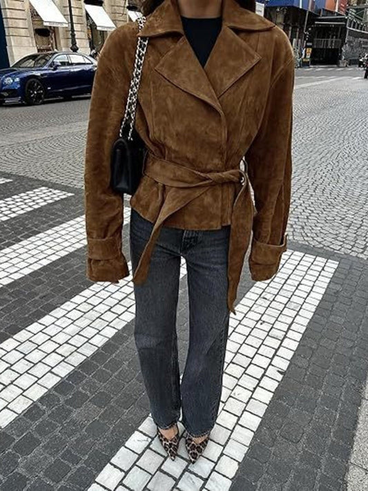Vintage Suede Tie Waist Jacket — women's jacket Australia