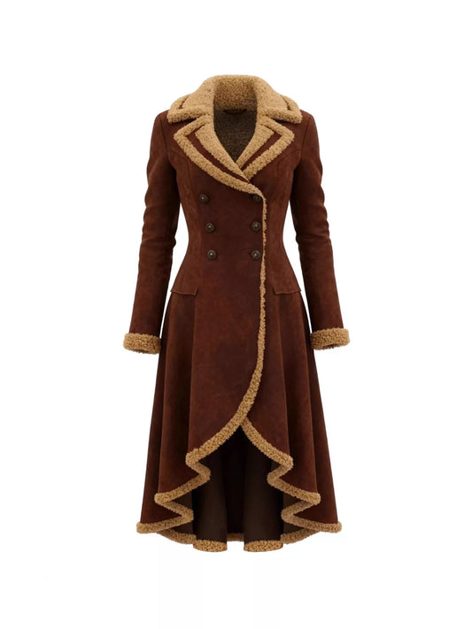 Vintage Style Suede Sherpa Trimmed Overcoat — women's coat Australia