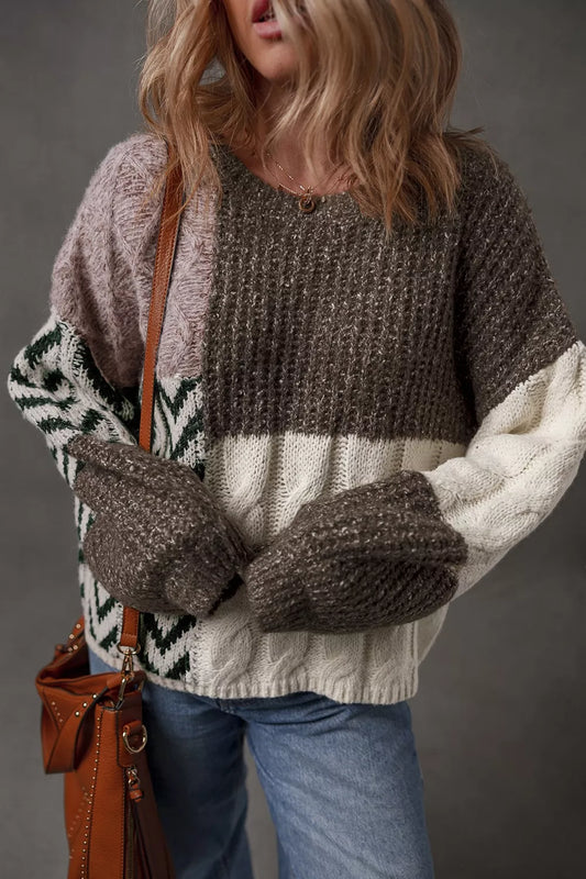 Women's Color Block Cable Knit Sweater — women's knit sweater Australia