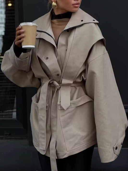 Tie Waist Snap Down Trench Coat — women's coat Australia