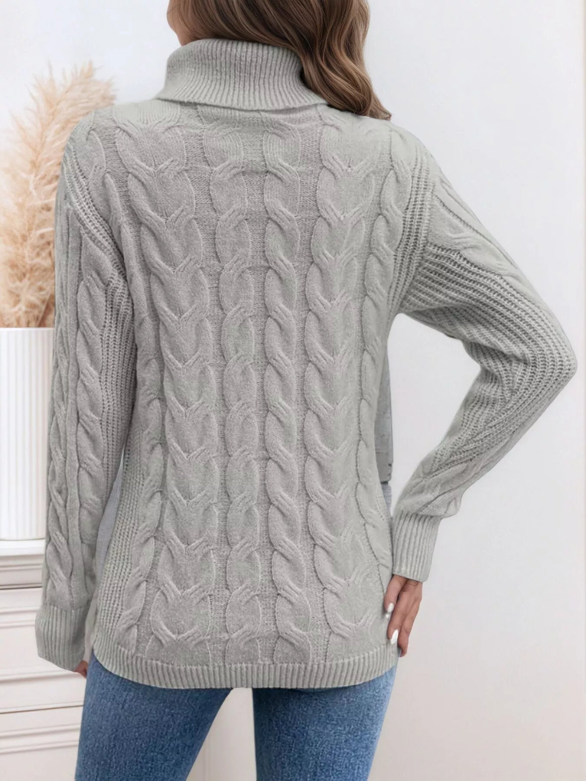 Women's Cable Knit Turtleneck Long Sleeve Sweater — women's knit sweater Australia