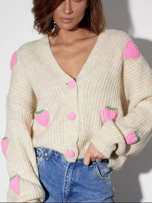 Women's Strawberry Button Down Cardigan — women's knitwear Australia