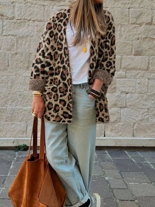 Women's Leopard Print Open Front Casual Cardigan — women's knit cardigan Australia