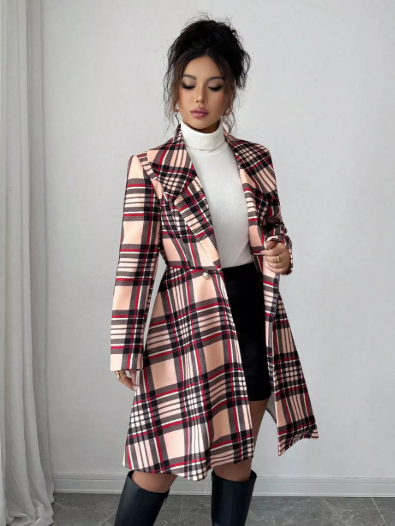 Plaid Button Up Long Sleeve Coat — women's coat Australia