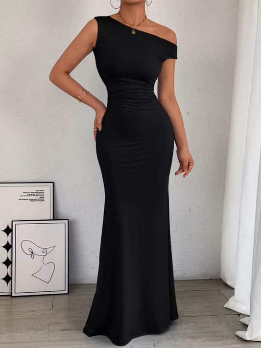 One-Shoulder Ruched Bodycon Maxi Dress — women's maxi dress Australia