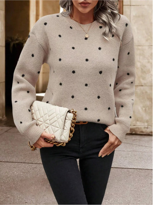Women's Polka Dot Long Sleeve Sweater — women's knit sweater Australia