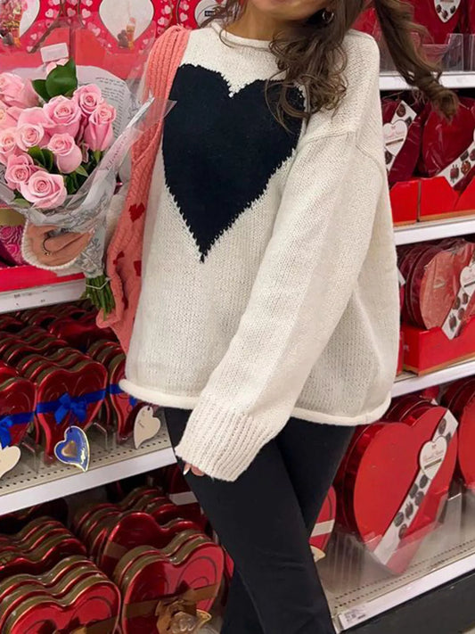 Women's Heart Dropped Shoulder Sweater — women's knit sweater Australia