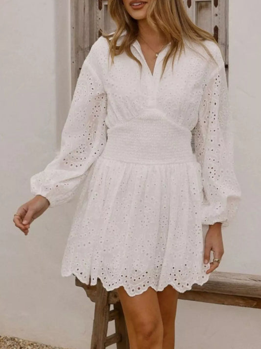 Eyelet Balloon Sleeve Mini Dress — women's casual dress Australia