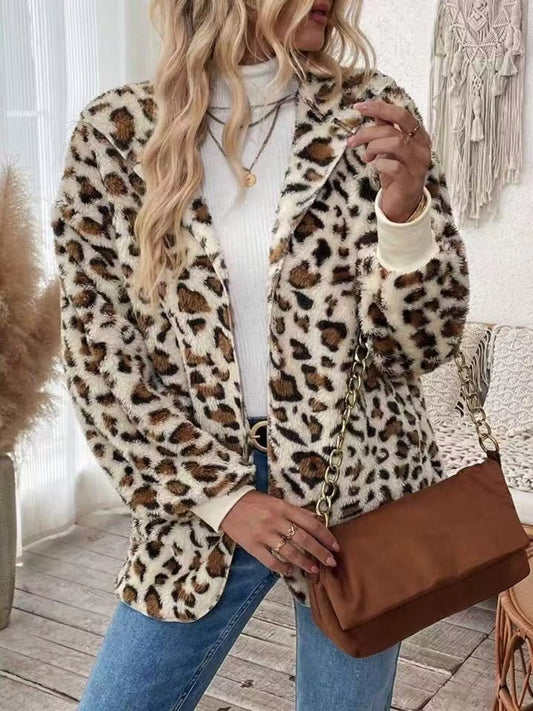 Leopard Print Fuzzy Zip Up Outerwear — women's outerwear Australia