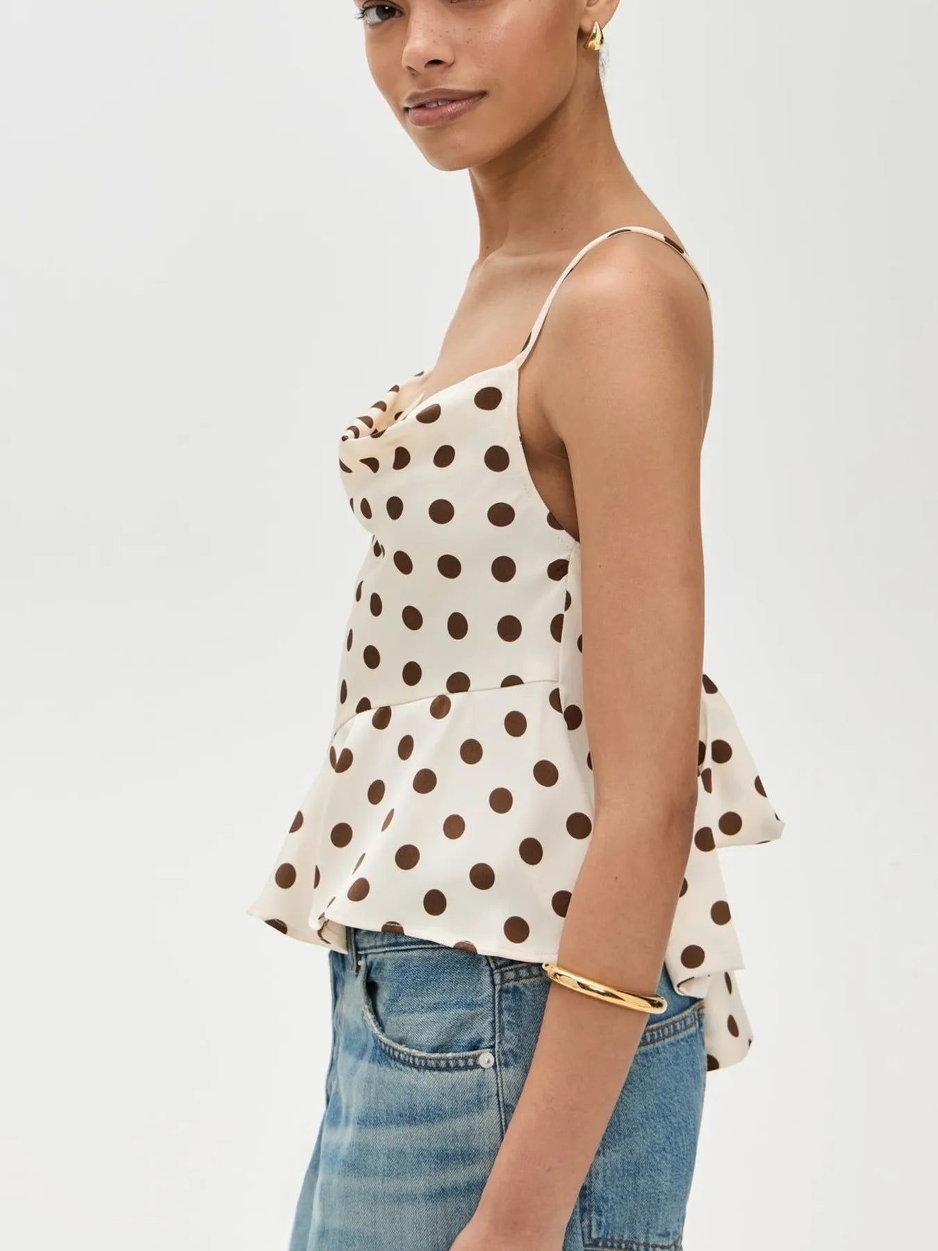 Polka Dot Cowl Neck Cami with Back Tie — women's cami Australia