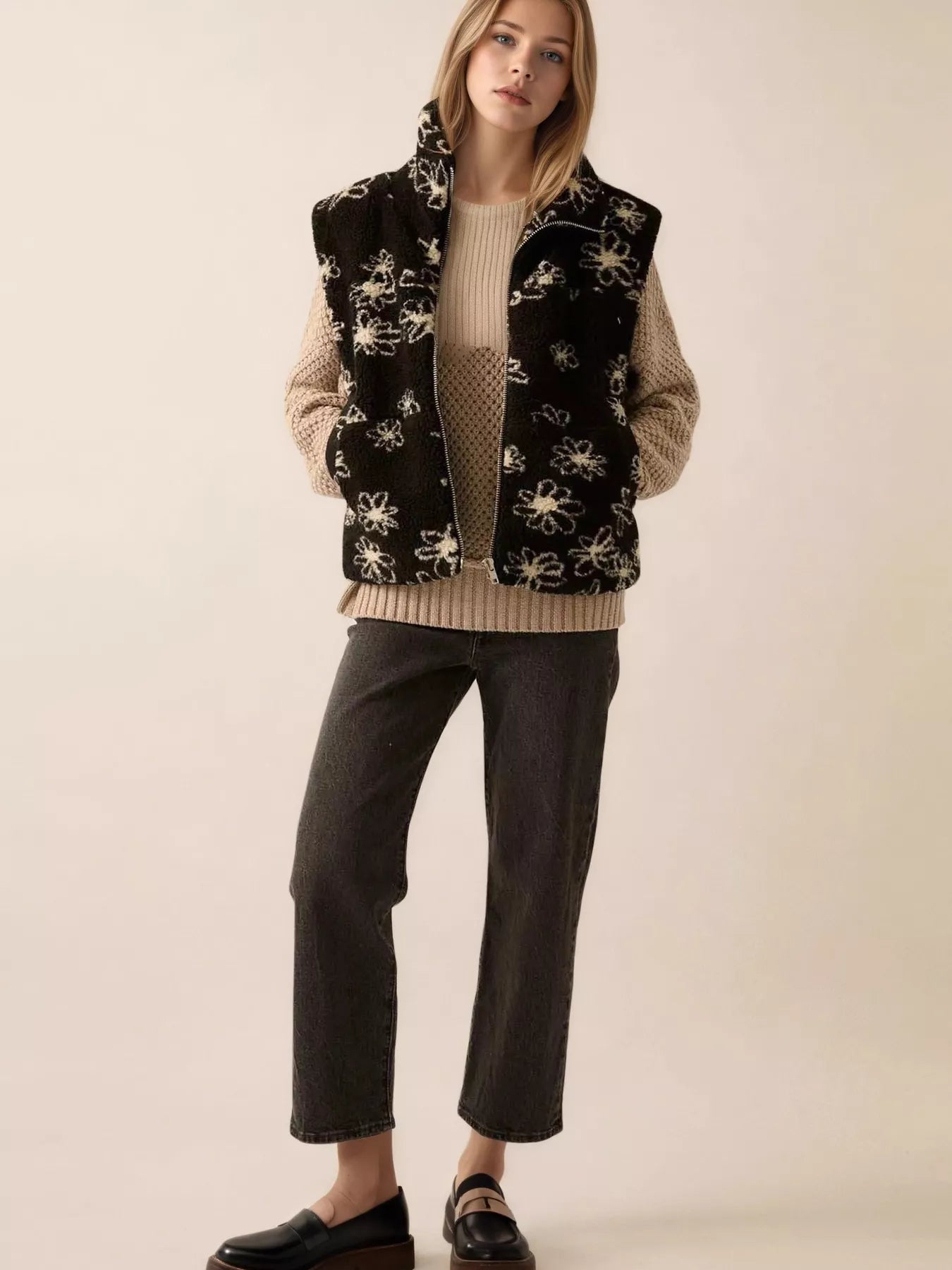 Zip Up Vest Coat with Pockets — women's vest Australia