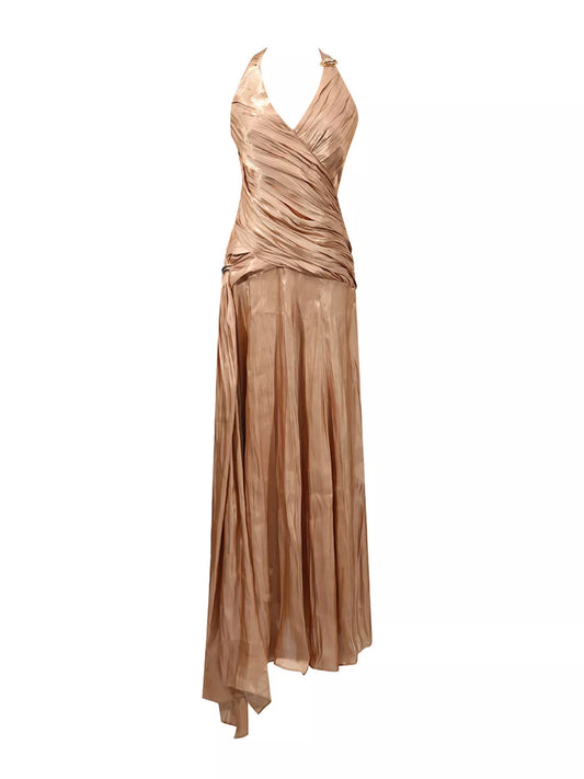 Women's Halter Neck Ruched Maxi Dress — Chic and Unique AU