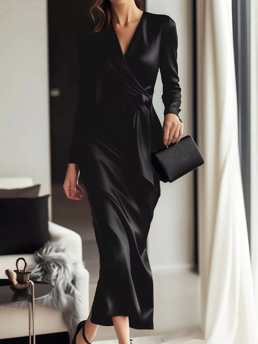 Women's Satin Long Sleeve Wrap Dress — Chic and Unique AU