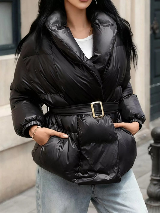 Long Sleeve Belted Puffer Jacket — women's jacket Australia