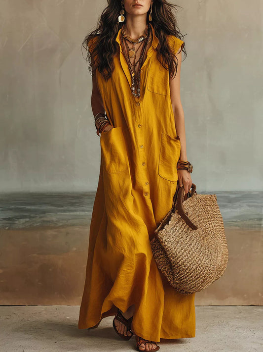Sleeveless Button-Down Linen Maxi Dress — women's maxi dress Australia