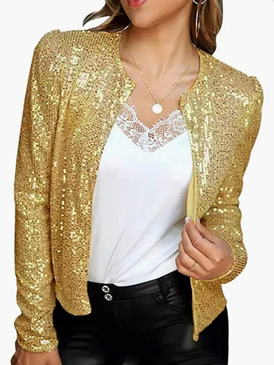 Full Size Sequin Long Sleeve Jacket Plus Size — women's jacket Australia