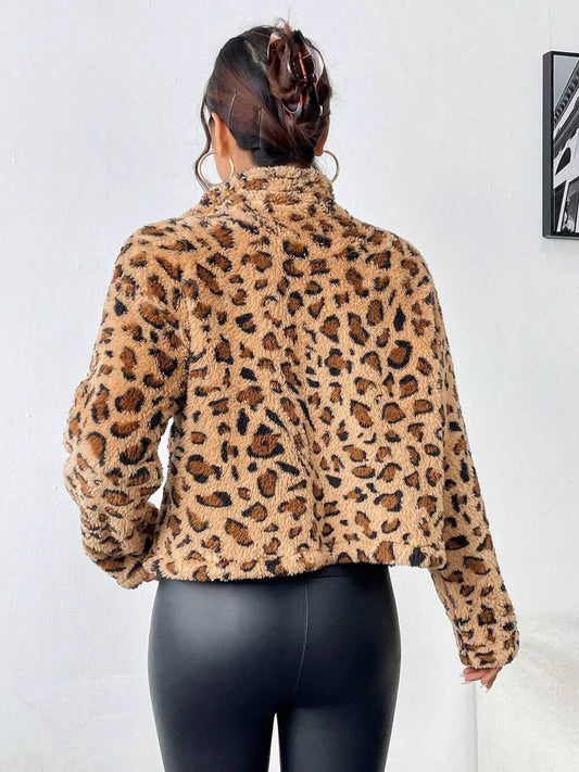 Leopard Fuzzy Zip-Up Jacket — women's jacket Australia