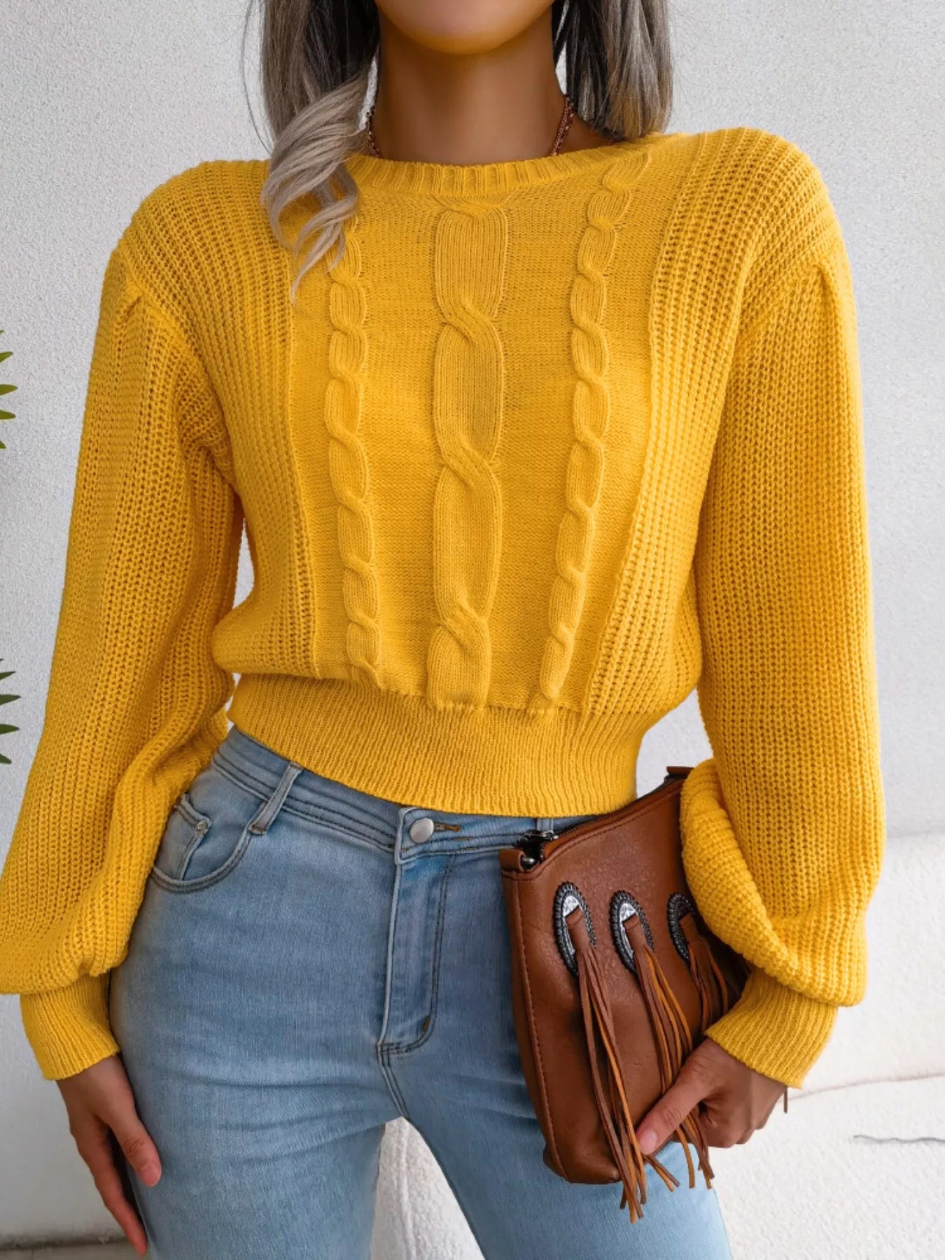 Women's Cable Knit Round Neck Cropped Sweater — women's cropped sweater Australia