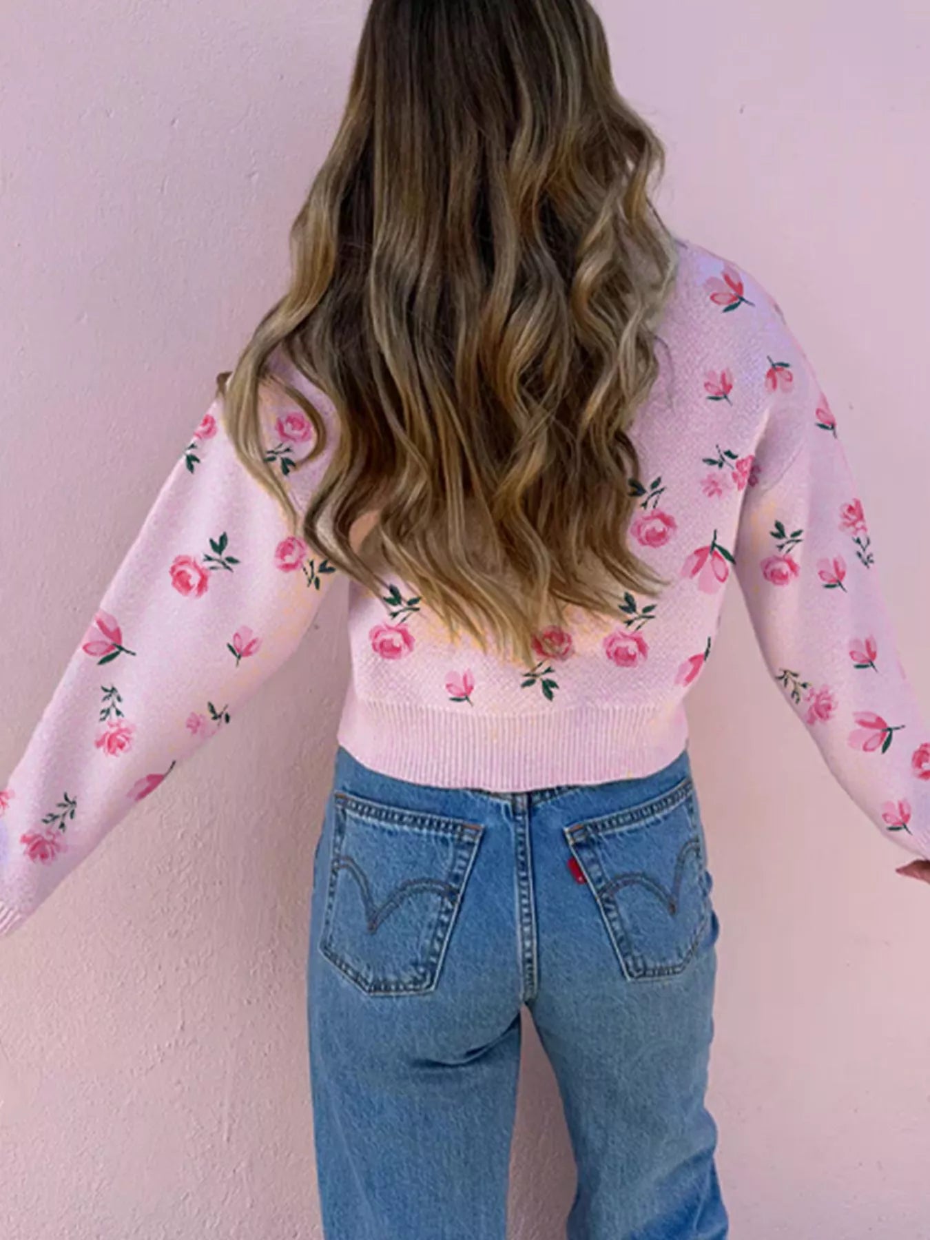Women's Floral Drop Shoulder Cropped Sweater — women's cropped sweater Australia