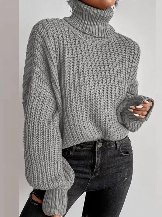 Women's Chunky Knit Turtleneck Long Sleeve Sweater — women's knit sweater Australia
