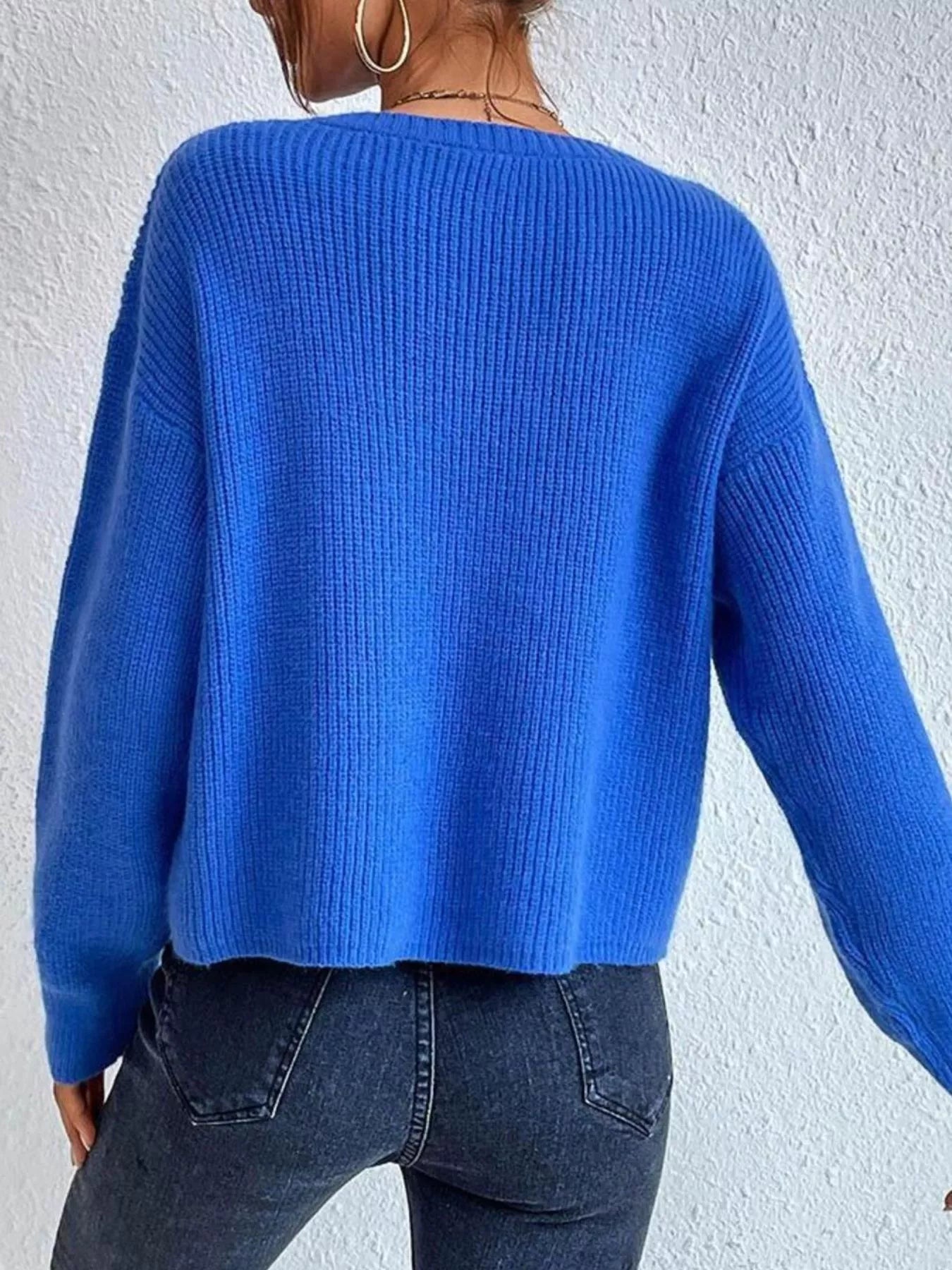 Women's Ribbed Knit Dropped Shoulder Sweater — women's knit sweater Australia