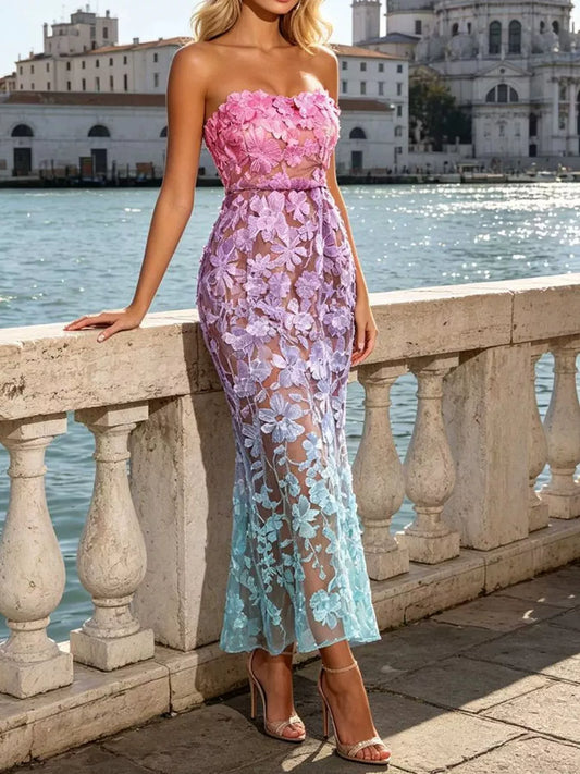 Floral Embroidered Tube Maxi Dress — evening dress Australia