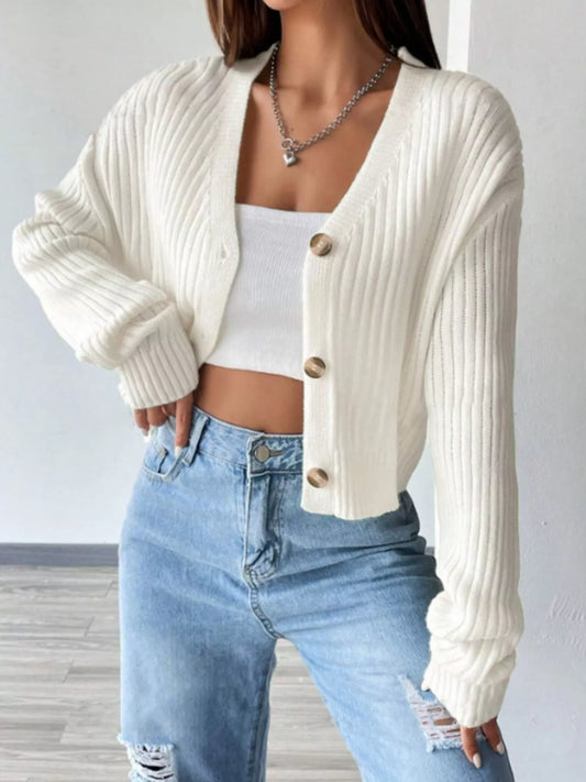 Women's Ribbed Knit Button-Up Cropped Cardigan — women's knitwear Australia